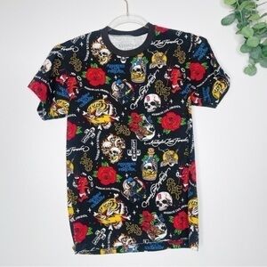Assholes Live Forever Graphic T-Shirt Black Tattoo Art Ed Hardy Style Size Small